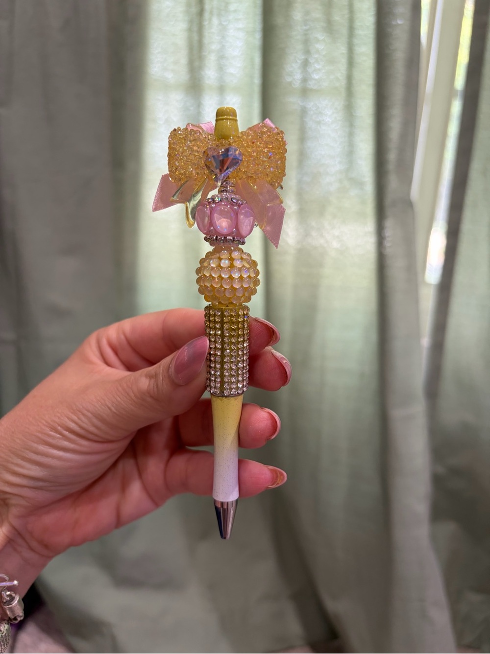 Sugar Beaded bedazzled  Pink and yellow Decorative Ballpoint Pen